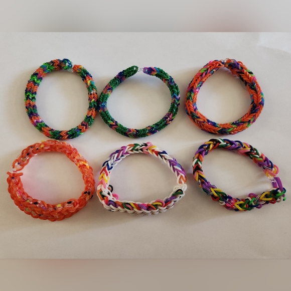 Handmade Orange and Tie Dye Rainbow Loom Bracelet Set - Picture 2 of 5
